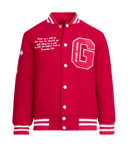 Crazy Swag God's Child Varsity Jacket-Pink