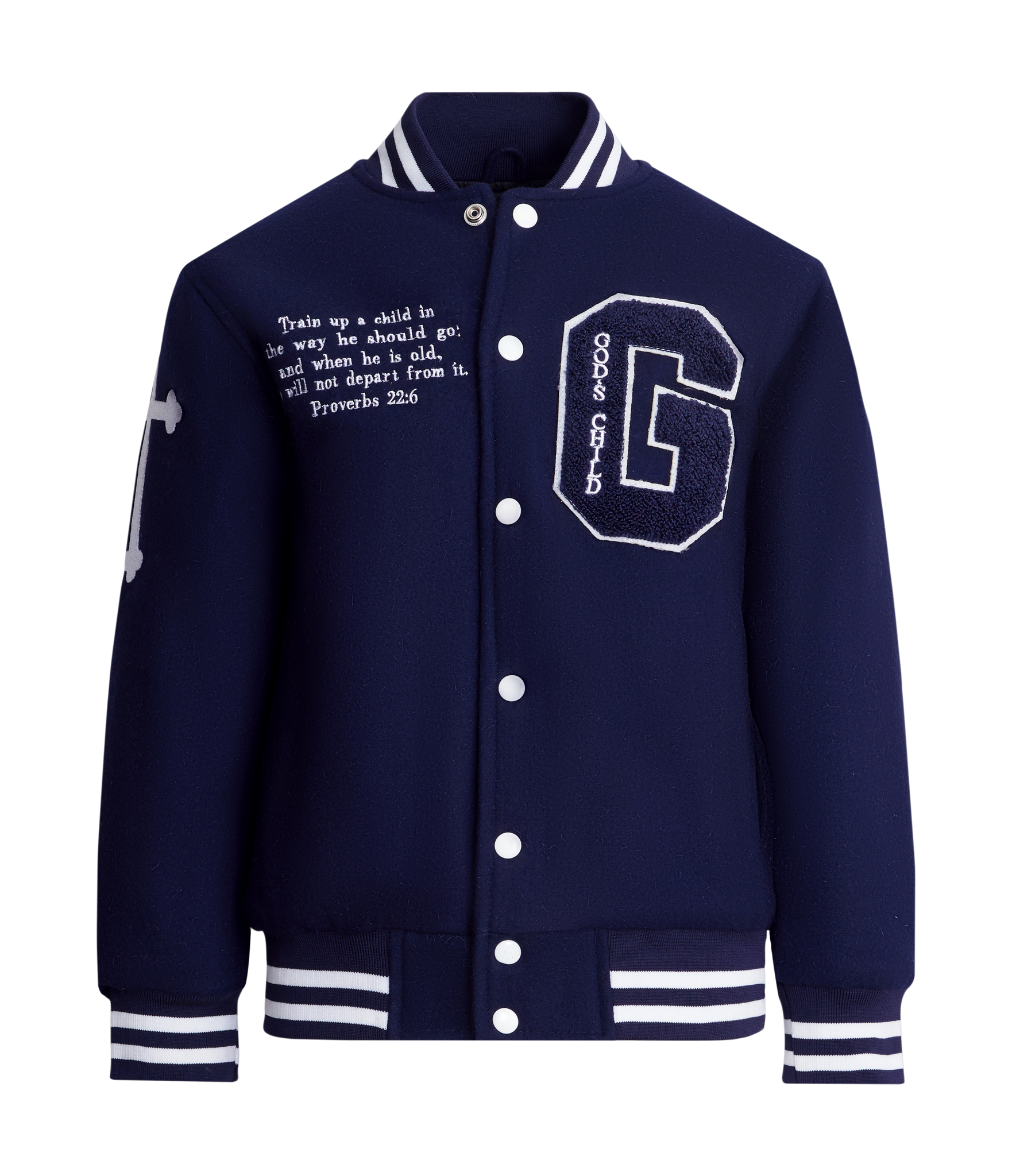 Crazy Swag God's Child Varsity Jacket-Navy